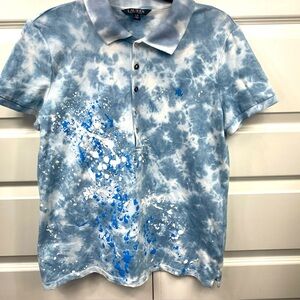 Lauren Ralph Lauren Black Label Paint Splatter Polo Collared Shirt Large Tie Dye